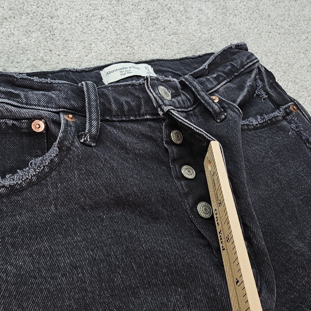 ABERCROMBIE & FITCH Dad Jeans Women 29 High-Rise 4 Black Distressed Button-Fly - Picture 6 of 7